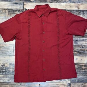 Silk Embroidered Tommy Bahama Red Casual Button Down Shirt